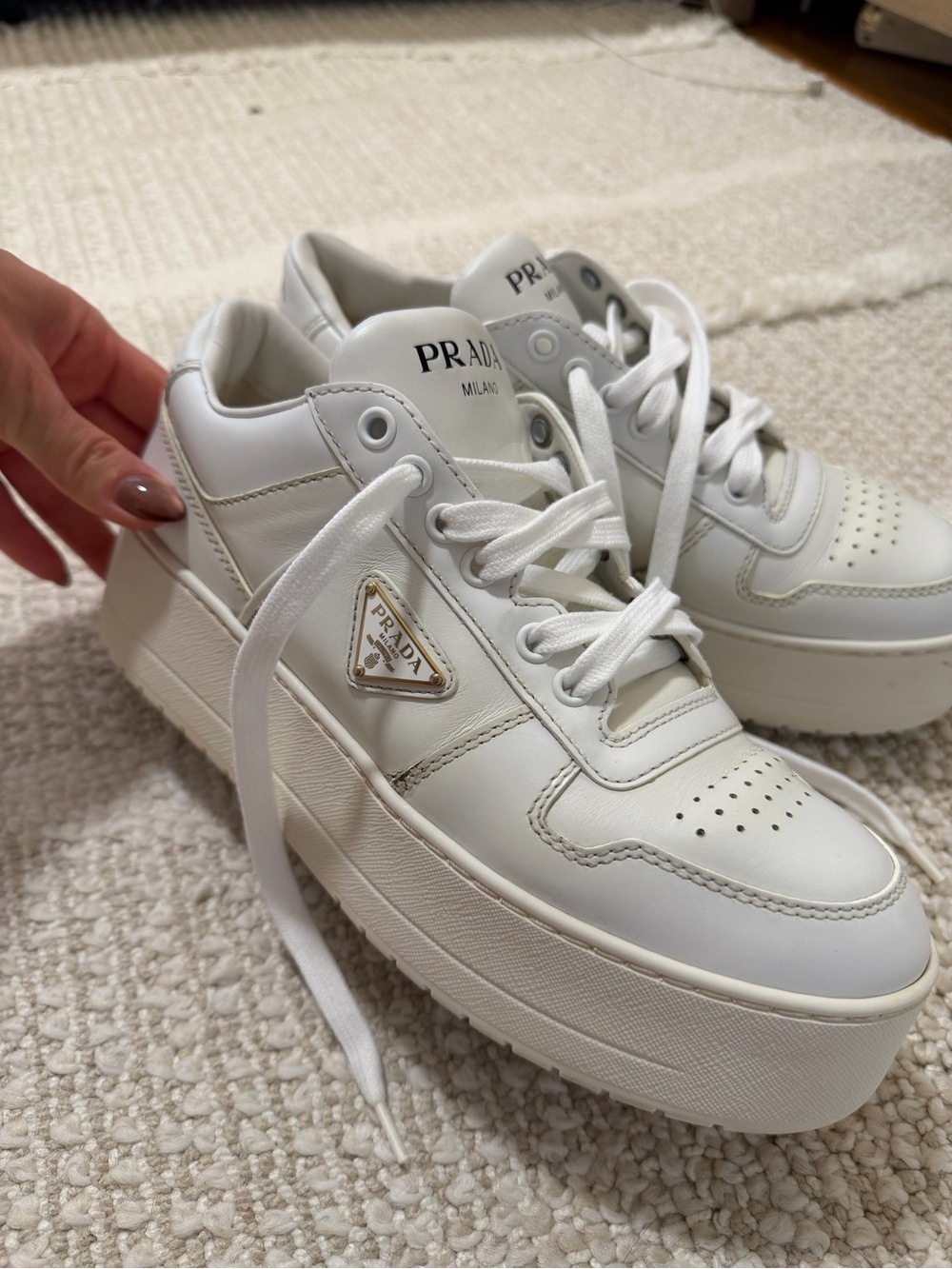 Prada Cream Leather Platform Sneakers for Women